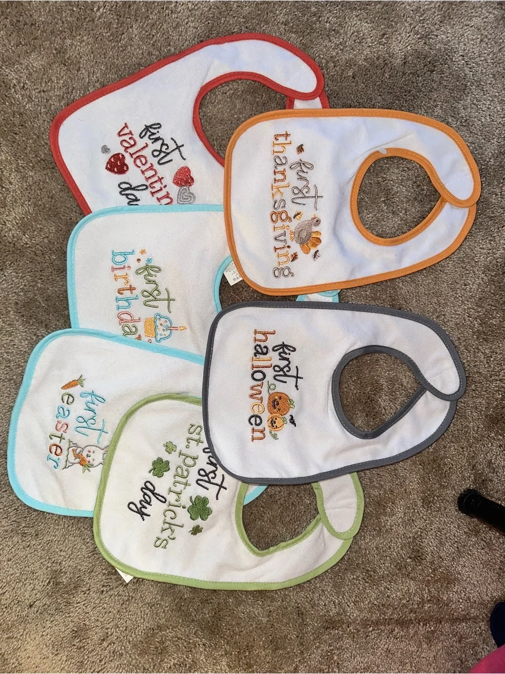 Baby Holiday Bib Set - White with Multicolor Trim